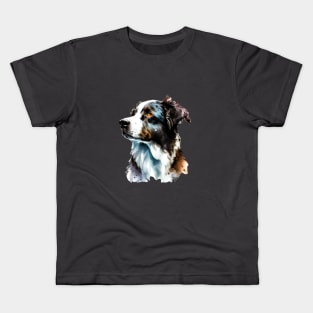 Watercolor Portrait of Border Collie Dog Kids T-Shirt